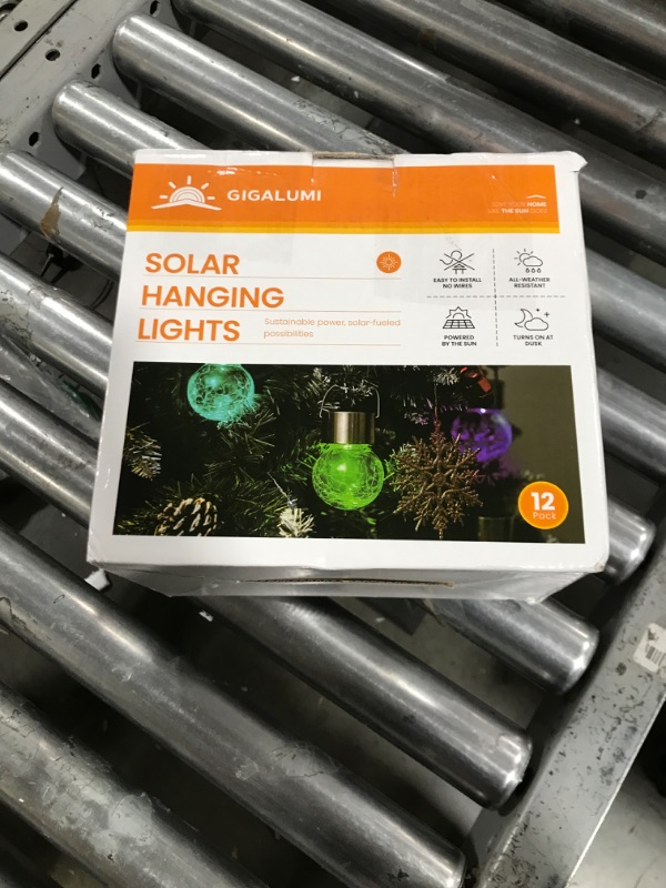 Photo 3 of GIGALUMI 12 Pack Solar Outdoor Lights, Solar Hanging Lights for Christmas Decoration-Cracked Glass Solar Lights Outdoor Waterproof for Garden, Yard, Fence, Tree(Color Changing)