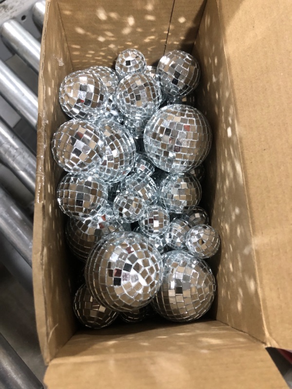 Photo 2 of Geetery 70 Pcs Disco Ball Cake Topper Various Sizes Disco Ball Cake Decorations Reflective Mirror Disco Ball Decor Silver Disco Ball Centerpiece Disco Cupcake Topper for 70s Birthday Party Wedding