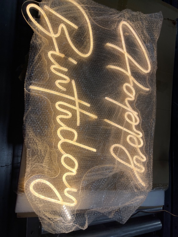Photo 1 of 30" x 21" Large Happy Birthday Neon Sign LED Neon Light Signs with Dimmable Switch 12V Power Adapter Chain Reusable Happy Birthday Decorations for Party Room Wall Art Backdrop (Warm White)