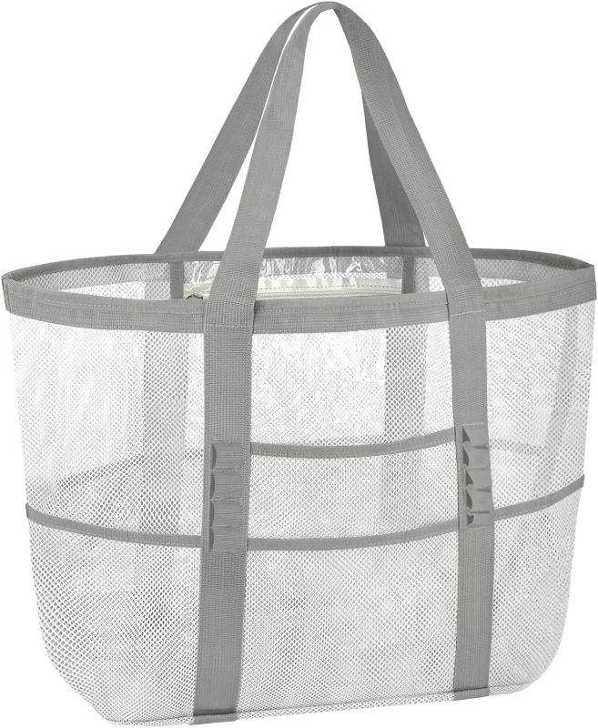 Photo 1 of BALEINE Large Beach Bag Pool Bags, Mesh Beach Tote for Toys, Towel, flip flops, White
