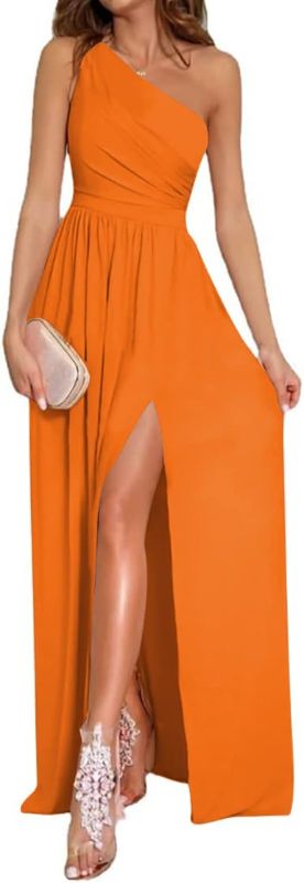 Photo 1 of  Women's One Shoulder High Split Sleeveless Ruched Sexy Cocktail Maxi Long Dress- size unknown
