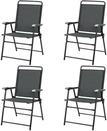 Photo 1 of  Set of 4 Folding Patio Chair Portable Sling Chair Yard Garden Outdoor, Size: 21, Gray