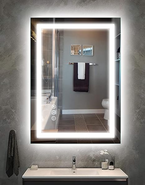 Photo 1 of Amorho LED Bathroom Mirror 20"x 28" with Front and Backlight, Stepless Dimmable Wall Mirrors with Anti-Fog, Shatter-Proof, Memory, 3 Colors, LED Vanity Mirror(Horizontal/Vertical)