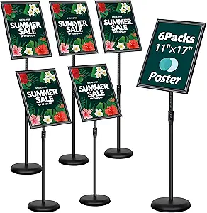 Photo 1 of 1 PACK11x17 Inch Adjustable Sign Holder Poster Stand, Heavy Duty Floor Sign Stand with Aluminum Snap Open Frame for Vertical and Horizontal Sign Displayed(Black) - 1 PACK ONLY