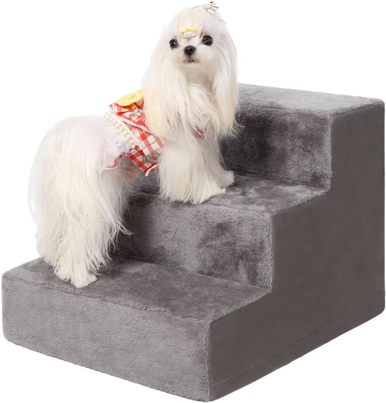 Photo 1 of  Stairs for Small Dogs 13.5'' 3-Step Pet Stairs for High Beds and Couches?Dog Steps with Non-Slip Bottom and Removable Cover Indoor Outdoor, Grey