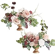 Photo 1 of  Ling's moment Dusty Rose & Mauve Artificial Flowers with Vase Wedding Decor Centerpiece Flower Potted for Ceremony Reception Tabletop Desk Flowers Mantel Archway Aisle, Fake Flowers Set of 2
