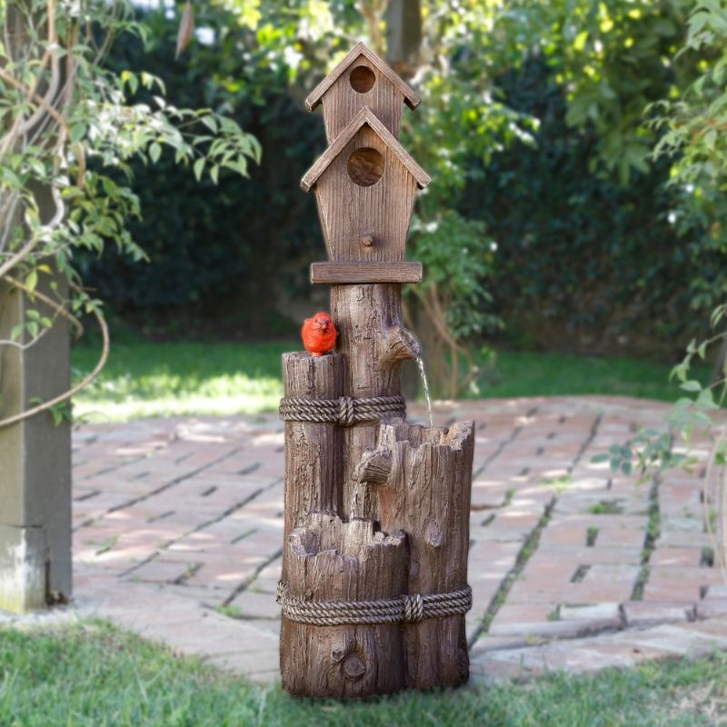 Photo 1 of 35 in. Tall Outdoor 3-Tier Birdhouse Water Fountain Yard Art Decor
