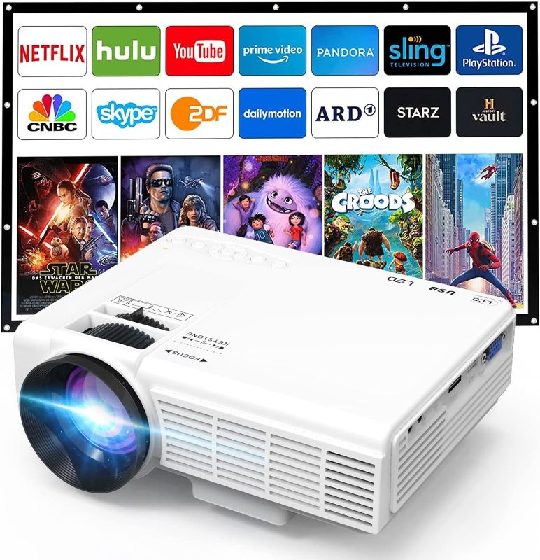 Photo 1 of Mini Projector, 1080P Full HD Supported Mini Projector, Portable Home Movie Theater Projector Compatible with TV Stick Smartphone & Tablet PC HDMI USB AV TF
