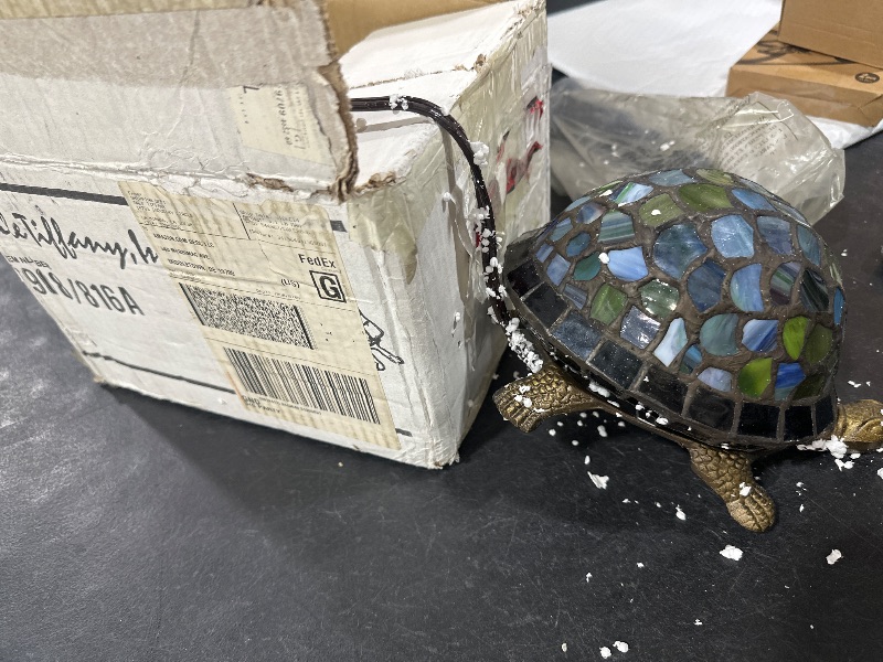 Photo 2 of Tiffany Tortoise Lamp Small Stained Glass Turtle Desk Lamp 8X5X4 Inch Animal Antique Accent Table Light (Sea Blue Turtle)
