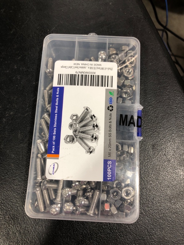 Photo 2 of (Pack of 100 Sets) SS M6 x 20mm Bolts Screws & Nuts for Stainless Steel Cable Clamps