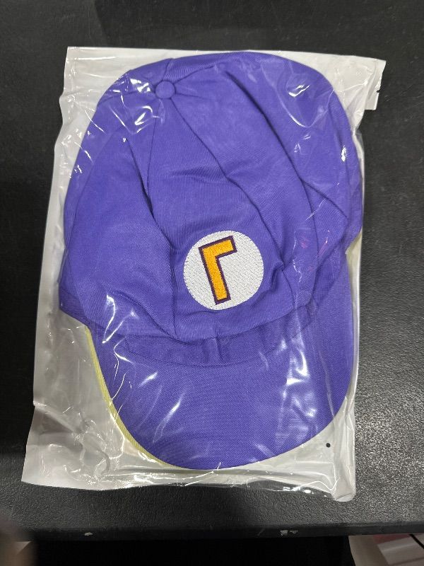 Photo 2 of Super Bros Hat Halloween Cosplay Costume Newsboy Hat for Kids Adults Party Favors 21.3-22.1Inch Purple and Yellow