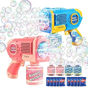 Photo 1 of EagleStone 2 Pack Bubble Gun Machine for Kids, Automatic Light Up Bubble Blower with 4 Bottles 10 Bags Refill Solution, Bubble Guns Blaster for Toddlers, Outdoor Toys Gifts, Wedding Easter Party Favor
