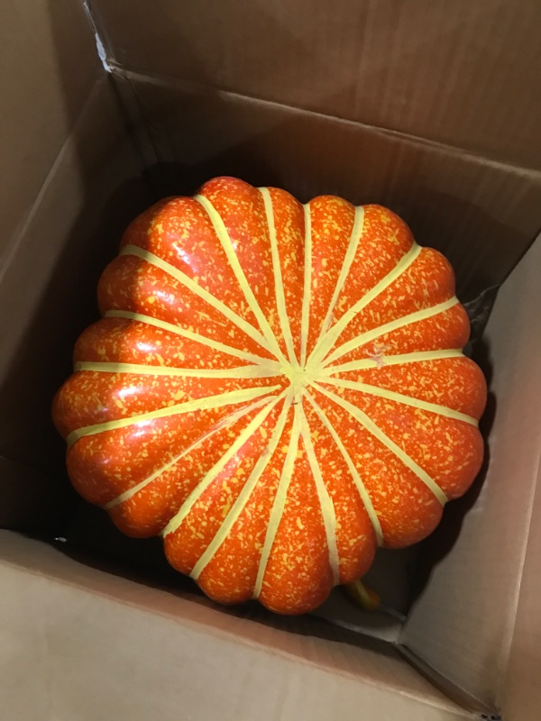 Photo 1 of 12 Inch Artificial Pumpkins Large Fake Pumpkin Decor Plastic Pumpkins Decorative with Sunflower Maple Leaf Berries Faux Pumpkin for Decorating Fall Harvest Thanksgiving Tables Centerpieces Decor