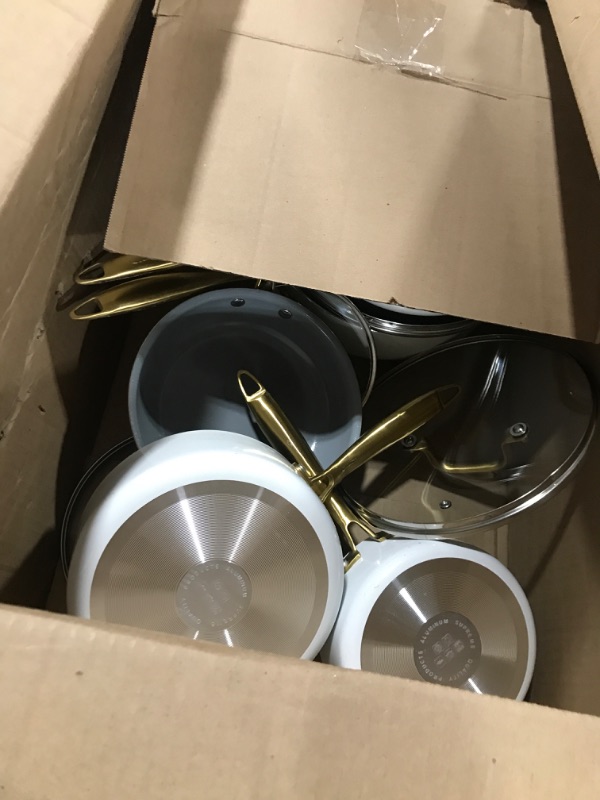 Photo 1 of Pots and Pans Set Nonstick - VONIKI Non Toxic Ceramic Cookware Set, Kitchen Cookware Sets with Cooking Utensils, Dutch Oven, Saucepan, Sauté Pan, Non Stick Frying Pans for Cooking Pot Set Gift White Greyd