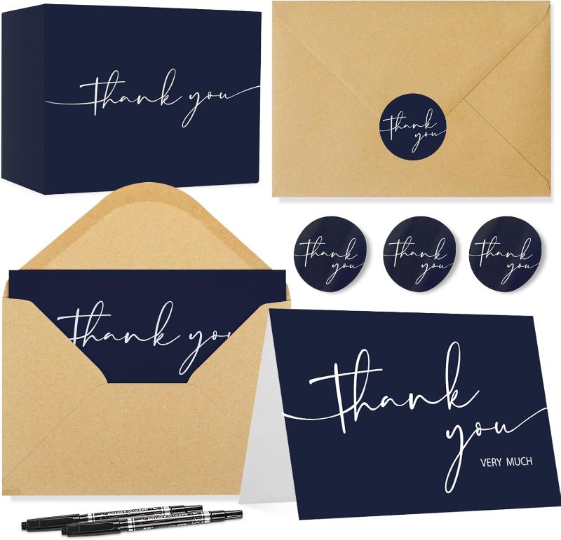 Photo 1 of 100 PCS Thank You Cards With Envelopes and Stickers?Classy 4x6 Blank Thank You Cards?Thank You Notes for Wedding, Small Business, Baby & Bridal Shower (Navy Blue)