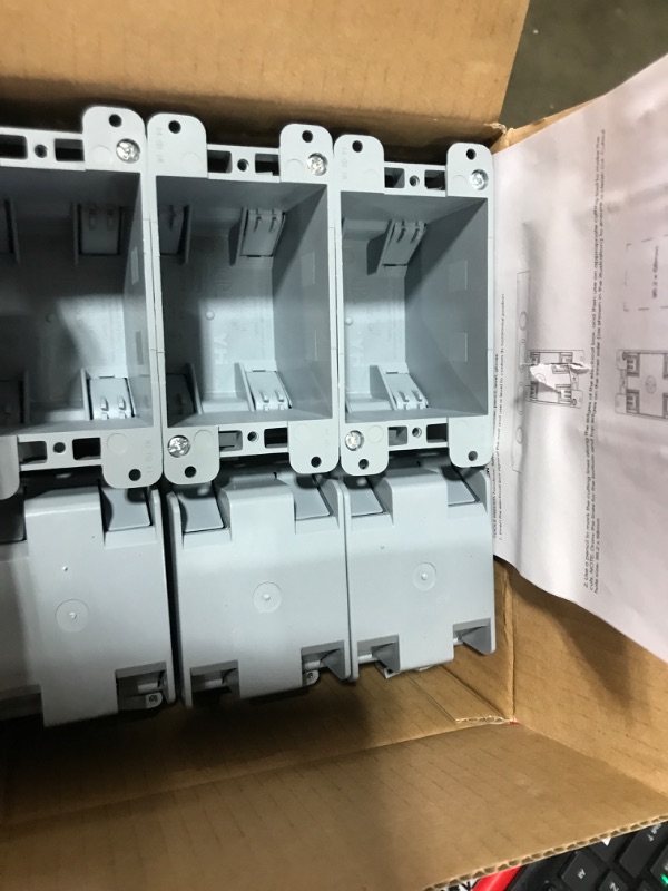 Photo 2 of (6 Pack) Plastic Electrical Box, Grey Outlet Box, Single Gang New Work Junction Box, Captive Nails, 18 cu. Inches, Length 3.75'', Width 2.25'', Depth 2.875'', 2 Hour Fire Rated Electrical Outlet Box