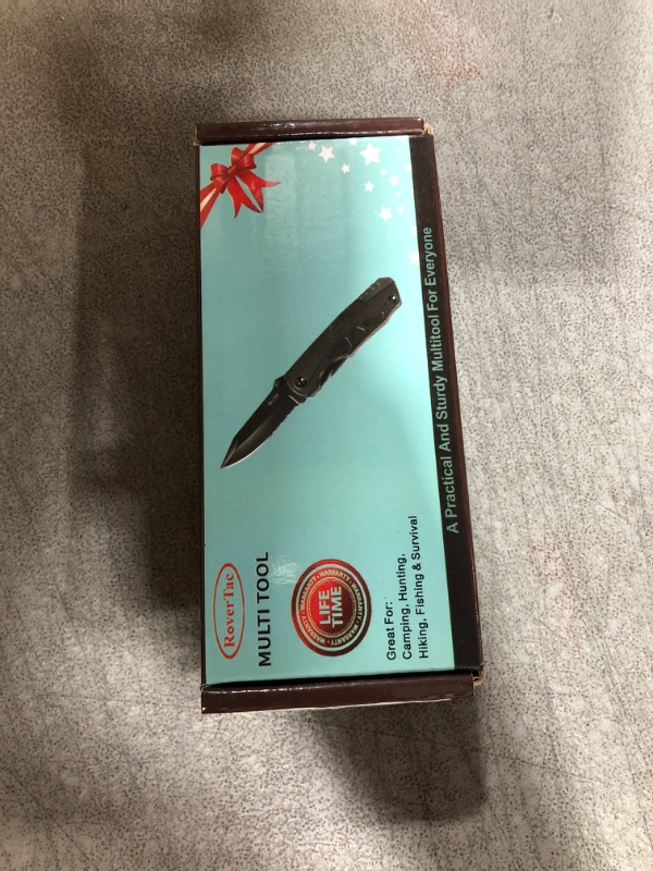 Photo 1 of RoverTac Pocket Knife Multi Tool Tactical Knife Multitool Knife with Scissors Bottle and Can Opener Fire Starter Whistle Screwdriver Perfect for Camping Hiking Survival Christmas Gifts for Men Dad