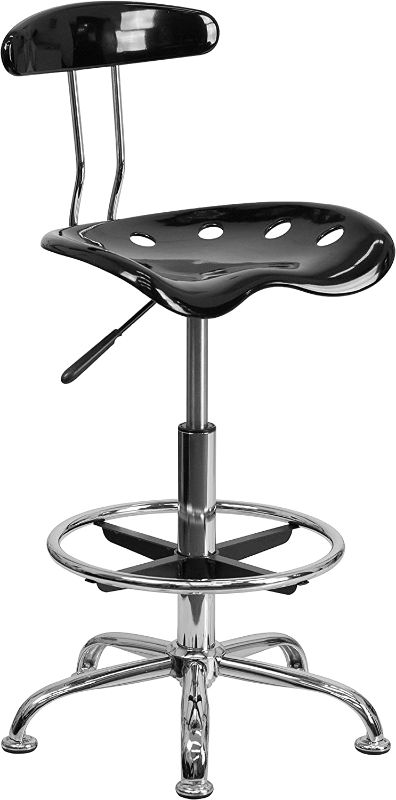 Photo 1 of Flash Furniture Vibrant Black and Chrome Drafting Stool with Tractor Seat