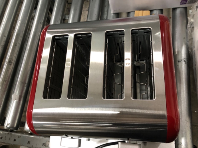 Photo 4 of 4 Slice Toaster, Red Stainless Steel, Dual Controls, Extra Wide Slots, Bagel and Defrost Functions, 9 Browning Levels, Removable Crumb Trays, for Bread, Toast, English Muffin, Toaster Strudel