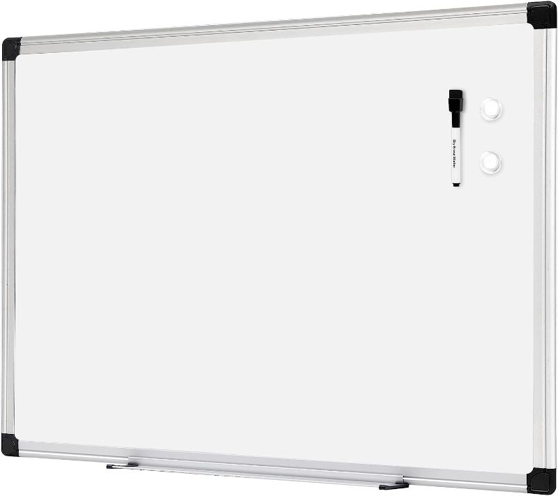 Photo 1 of Amazon Basics Magnetic Dry Erase White Board, 36 x 24-Inch Whiteboard - Silver Aluminum Frame
