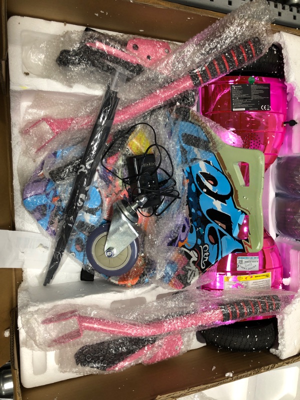 Photo 5 of *Powers On* EVERCROSS Hoverboard, Self Balancing Scooter Hoverboard with Seat Attachment, 6.5" Hover Board Scooter with Bluetooth Speaker & LED Lights, Hoverboards Suit for Kids Rose+Kart Pink