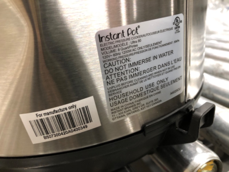 Photo 2 of *Tested/Dented-See Photos* Instant Pot Ultra 80 Ultra 8 Qt 10-in-1 Multi- Use Programmable Pressure Cooker, Slow Cooker, Rice Cooker, Yogurt Maker, Cake Maker, Egg Cooker, Sauté, and more, Stainless Steel/Black 8QT Ultra