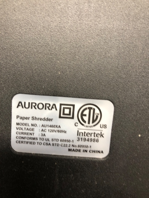 Photo 2 of Aurora AU1460XA Anti-Jam 14-Sheet Crosscut Paper/CD and Credit Card Shredder/ 6-Gallon Pullout Basket 120 Minutes Continuous Run Time 14-Sheet Crosscut/ Anti-Jam 120 Min Shredder