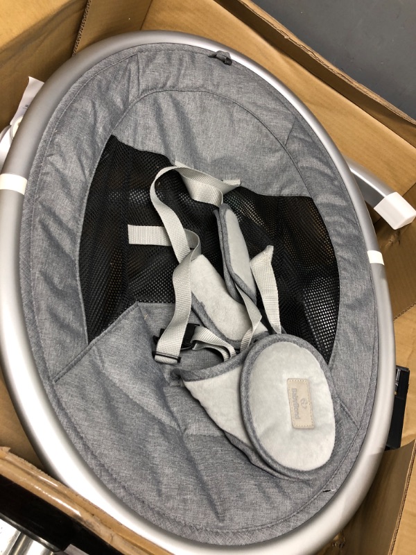 Photo 2 of 4moms mamaRoo 4 Multi-Motion Baby Swing + Safety Strap Fastener, Bluetooth Baby Swing with 5 Unique Motions, Nylon Fabric, Grey