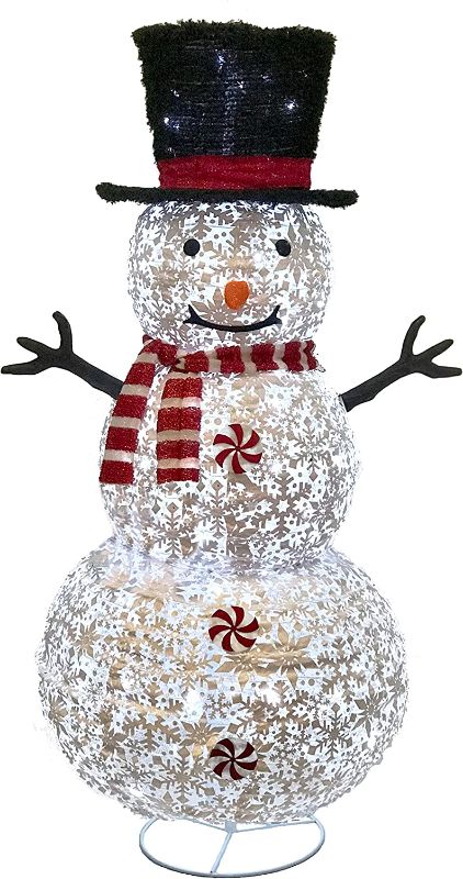 Photo 1 of 4.5FT Lighted Snowman Outdoor Christmas Decorations? with 120 LED Lights, Lighted Snowman with Top Hat Holiday Ornaments Yard Decor for Home, Lawn and Front Yard(Snowflake Mesh)
