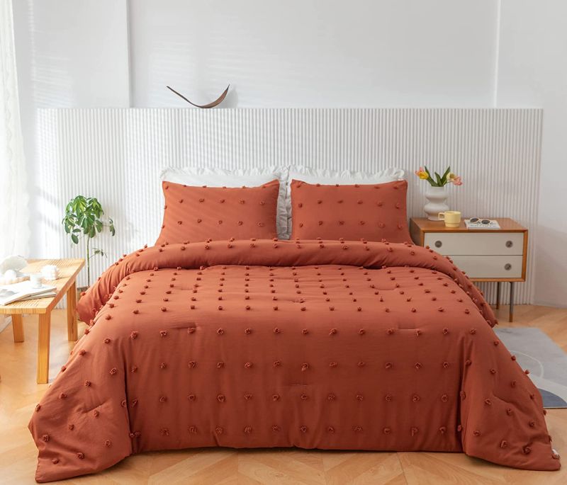 Photo 1 of ***STOCK PHOTO FOR REFERENCE ONLY***Size Unknown Comforter Set Burnt Orange Comforter Boho Comforter Tufted Pom Pom Ultra Soft Bed Set with 2 Pillow Cases All Season