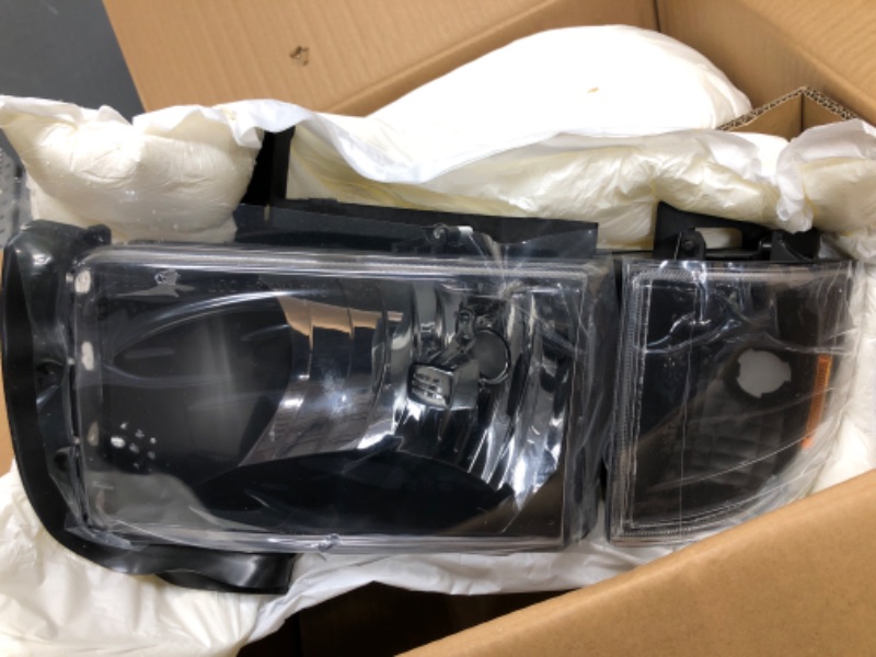 Photo 1 of AUTOSAVER88 Headlight Assembly Compatible with 1994-2001 Dodge Ram 1500/1994 1995 1996 1997 1998 1999 2000 2001 2002 Dodge Ram Pickup 2500 3500 Black Housing Amber Reflector with Corner Lights