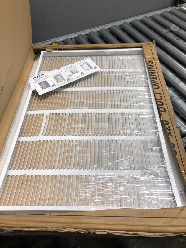 Photo 2 of 30"W x 20"H [Duct Opening Measurements] Steel Return Air Filter Grille [Removable Door] for 1-inch Filters | Vent Cover Grill, White | Outer Dimensions: 32 5/8"W X 22 5/8"H for 30x20 Duct Opening Duct Opening style: 30 Inchx20 Inch