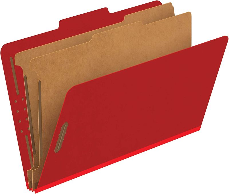 Photo 1 of Pendaflex Classification Folders, Standard, 2 Dividers, Embedded Fasteners, 2/5 Cut Tab, Bright Red, Legal Size, 10/BX (29031P)
