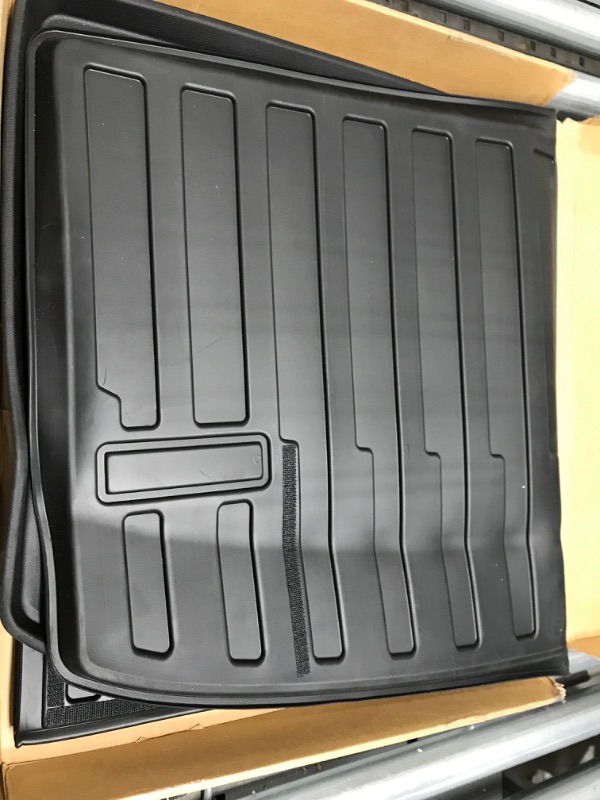 Photo 2 of powoq Fit Tesla Model Y Trunk Mat Cargo Mat Cargo Liner Trunk Liner for 2020 2021 2022 Tesla Model Y 7-Seater Accessories (Rear Cargo Mat with Backrest Mat for 7 Seats Model)