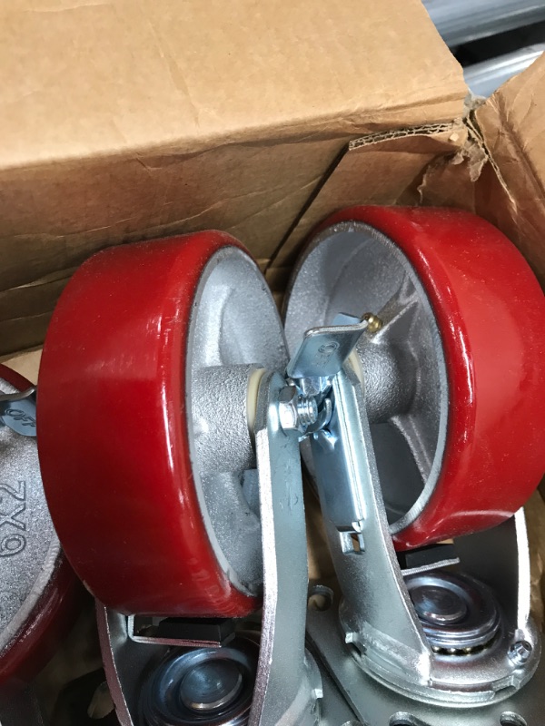 Photo 3 of 6" X 2" Swivel Casters Heavy Duty Polyurethane Wheel on Steel Hub with Top Lock Brake 1250lb Ea (4) Tool Box Casters - 5,000 lbs Capacity Set of 4