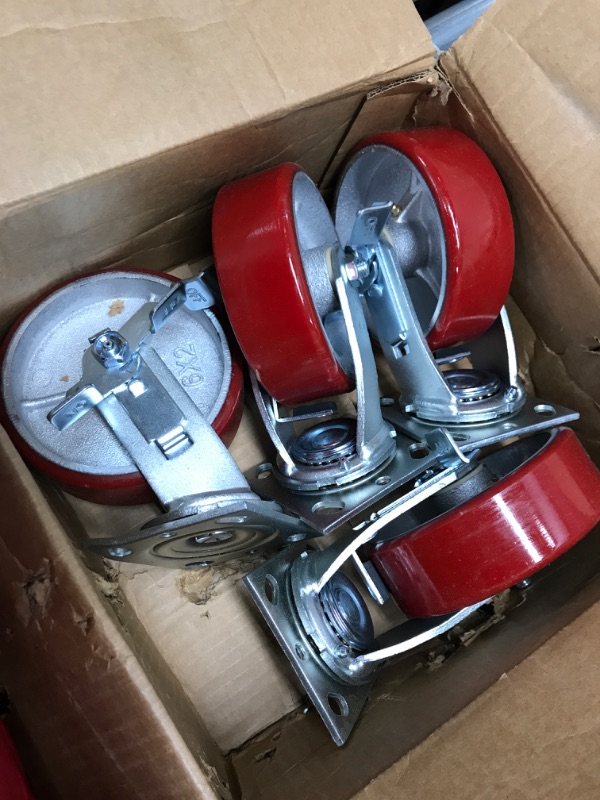 Photo 2 of 6" X 2" Swivel Casters Heavy Duty Polyurethane Wheel on Steel Hub with Top Lock Brake 1250lb Ea (4) Tool Box Casters - 5,000 lbs Capacity Set of 4