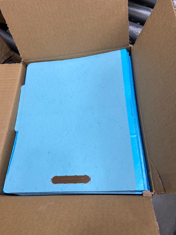 Photo 2 of Amazon Basics Classification Folder- 100% Recycled, 2 Dividers, 2" Embedded, Letter, Light Blue, 10 per Box