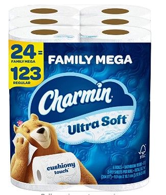 Photo 1 of 
Charmin Ultra Soft Cushiony Touch Toilet Paper, 24 Family Mega Rolls = 123 Regular Rolls