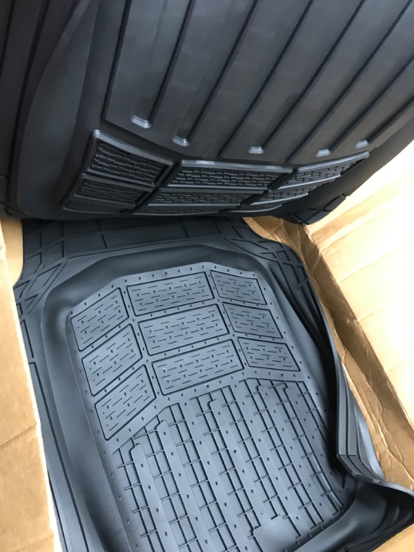 Photo 4 of Cat® XL Series Heavy-Duty Rubber Floor Mats & Cargo Trunk Liner for Car SUV Van Sedan, Black - Trim to Fit, All Weather Deep Dish Automotive Floor Mat, Total Dirt Protection