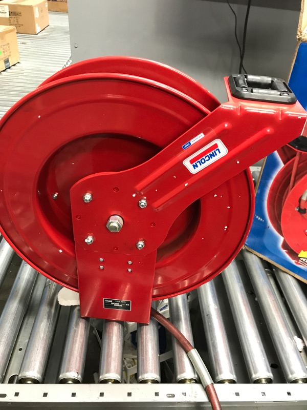 Photo 2 of Lincoln 83753 Value Series Air and Water 50 Foot x 3/8 Inch Retractable Hose Reel, 1/4 Inch NPT Fitting, Slotted Mounting Base, 5-position Adjustable Outlet Arm 1/4" NPT