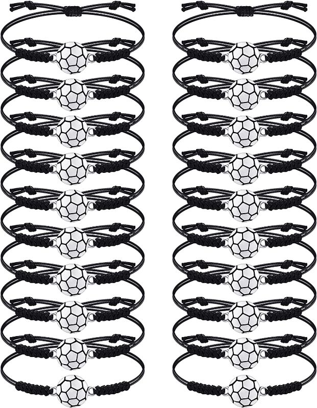 Photo 1 of Jadive 20 Pieces Soccer Bracelets Adjustable Soccer Charm Bracelet Silver Soccer Braided Rope Bracelet Christmas Gifts for Girl Teens Most Sport Team Players 2 pack.
