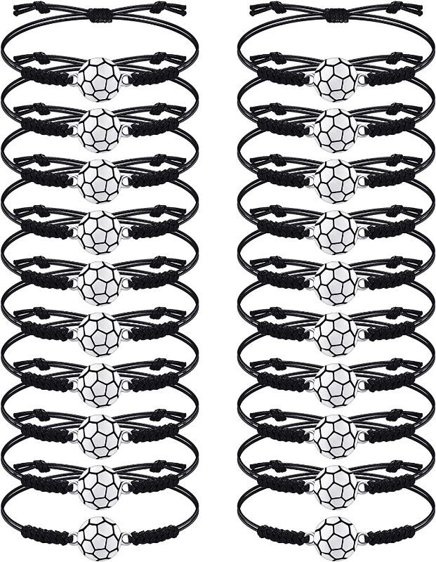 Photo 1 of Jadive 20 Pieces Soccer Bracelets Adjustable Soccer Charm Bracelet Silver Soccer Braided Rope Bracelet Christmas Gifts for Girl Teens Most Sport Team Players 2 pack.
