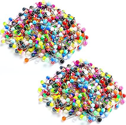 Photo 1 of Jadive 200 Pieces Tongue Rings for Women 14G 16 mm Nipple Rings Straight Barbells Stainless Steel Body Piercing Jewelry Candy Assorted Colors Acrylic 2 packs.