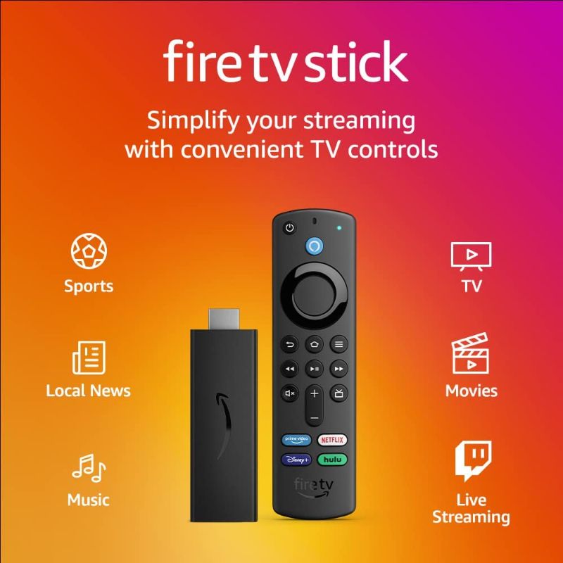 Photo 1 of Fire TV Stick with Alexa Voice Remote (includes TV controls), free & live TV without cable or satellite, HD streaming device
