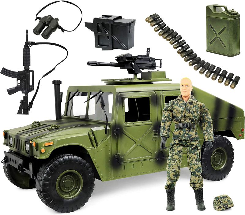 Photo 1 of Click N' Play Military Jumbo 12" Long Humvee Vehicle Toy Model Car Action Figure Plastic Army Men Toys Play Set with Accessories for Kid and Boy 8-12 | Action Figures Toy Soldiers | Gift for Boys
