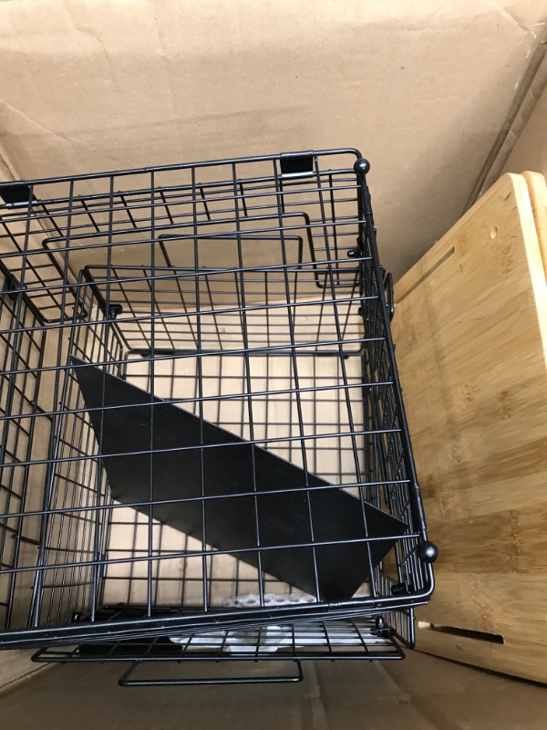 Photo 2 of 2 Set Kitchen Counter Basket with Bamboo Top - Pantry Cabinet Organization and Storage Wire Basket - Countertop Organizer for Produce, Fruit, Vegetable ( Onion, Potato ), Bread, K-Cup Coffee Pods