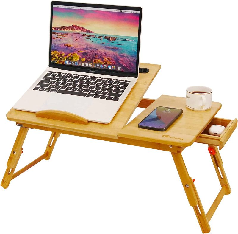 Photo 1 of coiwai laptop desk lap desk serving bed tray portable breakfast table coiwai bamboo foldable height angle adjustable with drawer gro