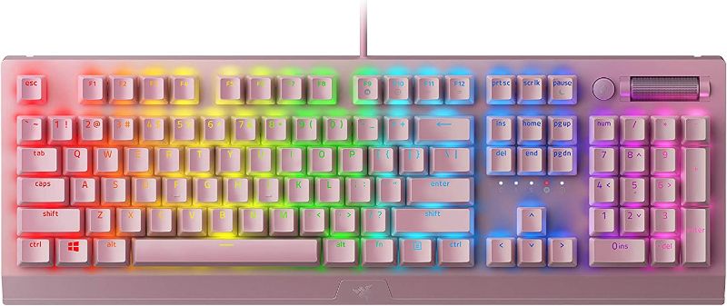 Photo 1 of Razer BlackWidow V3 Mechanical Gaming Keyboard: Green Mechanical Switches - Tactile & Clicky - Chroma RGB Lighting - Compact Form Factor - Programmable Macro Functionality - Quartz Pink
