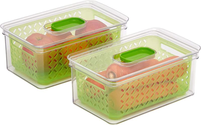 Photo 1 of Amazon Basics Set of 2 Produce Food Saving Containers with Vented Lids, BPA Free Plastic - 2 Large (4.3 Qt)
