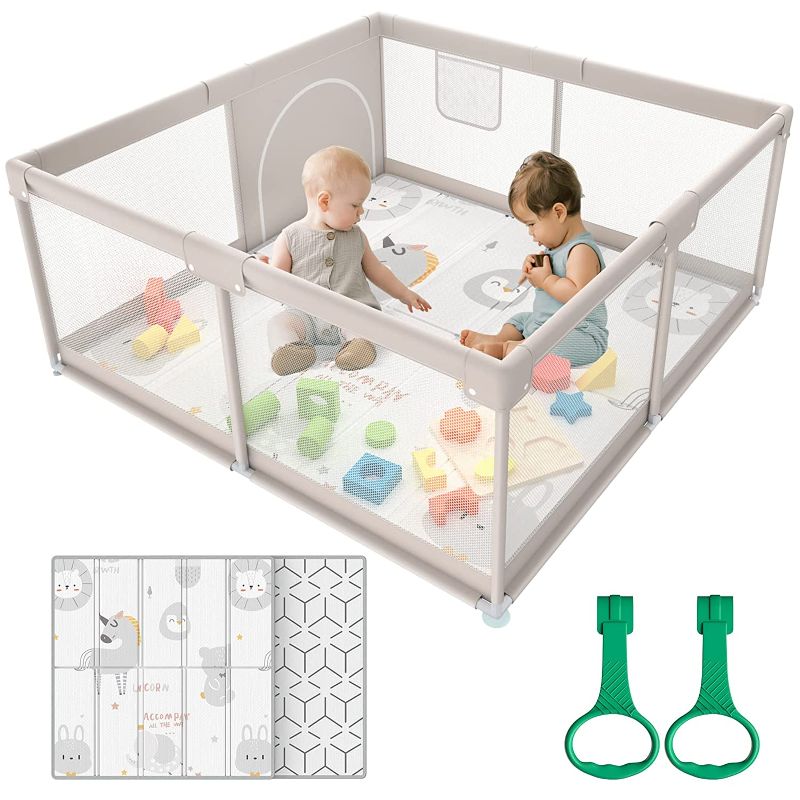 Photo 1 of  Baby Playpen with Mat, 47x47inch Playpen, Playpen for Babies and Toddlers, Small Baby Play Pens, Large Playpen for Toddler, Play Yard for Infants